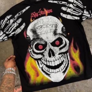 American Street Hip-hop Retro Demon Pattern Casual Loose T-shirt Men Y2K Harajuku Punk Rock Fashion Versatile Top Women