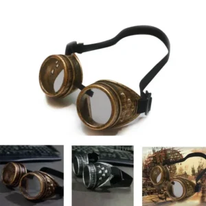 Steampunk Motorcycle Goggles with Spiked Rivets, Vintage Round Cosplay Sunglasses for Welding and Cyber-Goths