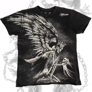 2000s Affliction Sword Wing Skeleton Crown Grunge Cyber ​​Y2K Style T-Shirt Harajuku Men and Women Trendy Clothing