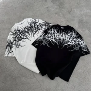 Y2K Cyberpunk Gothic T Shirt Edgy Thorn Texture Print Pure Cotton Streetwear Fashion Graphic Tee Urban Style Comfortable Fit