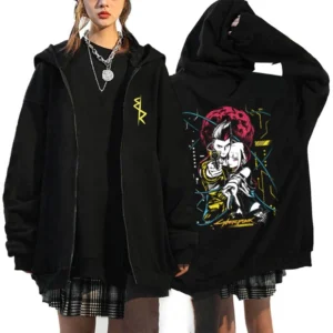 Fashion Anime Cyberpunk Edgewalker Pattern Print Soft Comfortable Zipper Hoodie Fall Winter Casual Long Sleeve Sports Cardigan