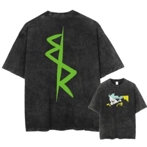 Anime Cyberpunk Acid T Shirts Casual Vintage Washed Tee Short Sleeve Manga Gothic Cotton Hip Hop Streetwear Tops Unisex Summer