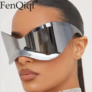 Oversized Sunglasses Women Men Future Futuristic Sense Y2k Punk One Piece Sun Glaase 2000'S Brand Designer Rimless Eyewear UV400