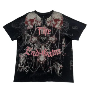 Skull Cross Rhinestone Grunge Cyber Y2K Style T-Shirt