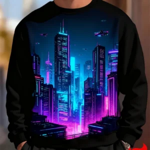 2026 New Future City Graphic Casual Sweatshirt Men Women Fashion Technology Neon City 3D Printed Street Cyberpunk Style Hoodie