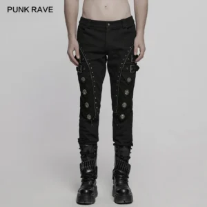 PUNK RAVE Men's Punk 3D Armor Elements Knight Fragment Skull Rivets Pants Men Clothing Personalization Trousers Streetwear
