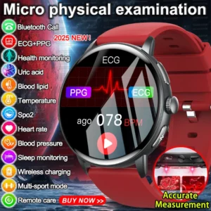 2025 Brand-new Micro Physical Examination AI Intelligent Q&A Health Smart Watch Blood Lipids BP Uric Acid ECG+PPG Call Bracelet