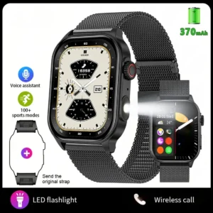 KM02 Sports Smart Watch With Light Flashlight BT Calls AI Voice Assistant IP68 Waterproof Alarm Clock Stopwatch Healty Mointor