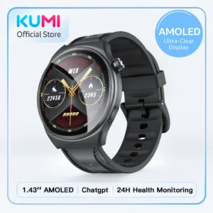 KUMI GW6 Smart Watch with ChatGPT AI Assistant, 1.43" AMOLED Display, Bluetooth Call, 100+ Faces, Fitness Tracker, Waterproof