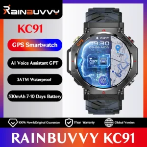 Rainbuvvy KC91 GPS Smart Watch AI GPT 1.39 Inch Display Supports GLONASS BDS Galileo NAVIC QZSS 3ATM Waterproof Smartwatch