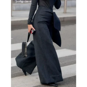 Krisnanas Asymmetric Womenn's Pants 2025 stylish Solid Color Split-Joint Wide-leg Pant High Waist Lace-up Zipper Trousers 178666