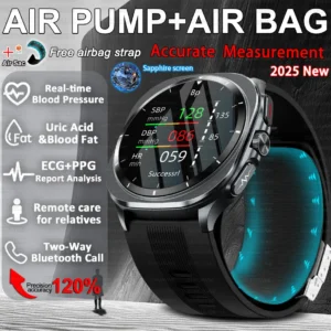 2025 New Sapphire Glass Air Pump Airbag Blood Pressure Smart Watch Men ECG+PPG Uric Acid Health Sports Smart watch