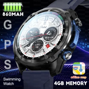 New 860mAh Battery Military GPS Smart Watch Men 4GB Memory Offline Map AMOLED Screen ABC Sensor 5ATM Waterproof Swim SmartWatch