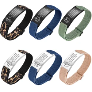 Medical Alert Bracelet for Men Women,Personalized Stainless Steel Elastic Strap Wristband,Gifts for Family Grandparents Patient