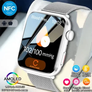 2025 AI Diagnosis NFC Smart Watch Women 1.85 inch AMOLED Blood pressure Heart Rate Temperature BT call Smartwatches Men For IOS