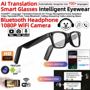 Ai Smart Glasses ChatGPT Language Translation Voice Assistant Bluetooth Headphone WiFi HD1080P Camera Anti-Shake Video Recording