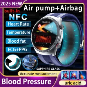 For XIAOMI Air Pump Precision Blood Fat Uric Acid Health Smartwatch Blood Pressure Heart Rate NFC Bluetooth Call Smart Watch Men