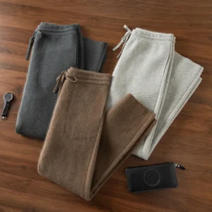 Choice 2024 Autumn Winter Men's 100% Cashmere Pants Thick Soft Smart Casual Pants Elasticated Waist Cashmere Knitted Trousers