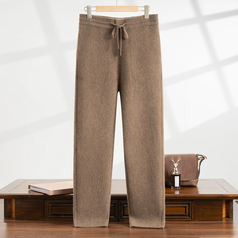 Choice 2024 Autumn Winter Men's 100% Cashmere Pants Thick Soft Smart Casual Pants Elasticated Waist Cashmere Knitted Trousers - Image 2