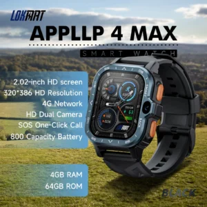 LOKMAT APPLLP 4 MAX Android Smart Watch Phone, Dual Camera GPS Wifi Fitness Tracker Touch Screen Call Wacth Heart Rate Monitor