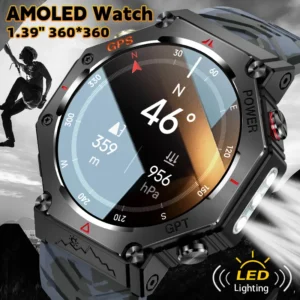 LIGE Mens Smartwatch Bluetooth Calling AI Voice Assistant Watches 100+Sports Mode Record Compass 3ATM Waterproof GPS Smart Watch