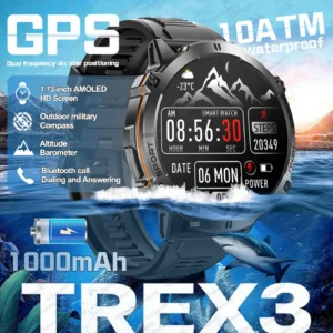 T-REX3 Military Swim 10ATM Waterproof Smart Watch Men GPS Compass Outdoor Fitness Sport Smartwatch 1000mAh battery Men Bracele