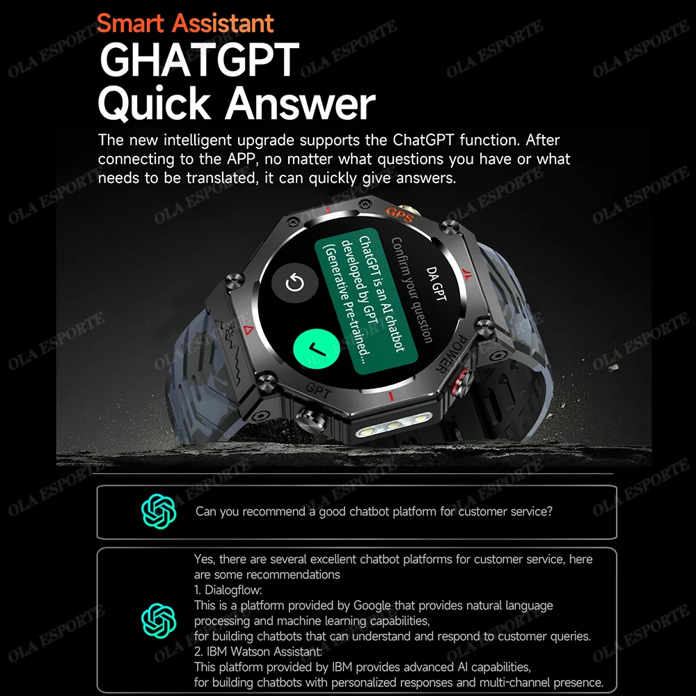 2025New ChatGPT AI assistant Smart Watch 5ATM Waterproof GPS Built-in Dual-band GNSS Compass Military Sport Smartwatch Men Woman - Image 3