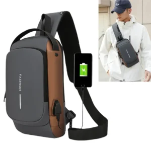 Men's Anti-Theft Chest Bag with Password Lock, Waterproof Crossbody Sling Bag with USB Charging Port for Travel Cycling Hiking