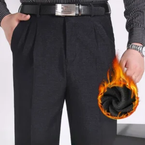 Big Size 29- 40 42 44 Double Pleated Hight Waist Fleece Winter Suit Pants Thicken Loose Straight Formal Pants For Man Trousers
