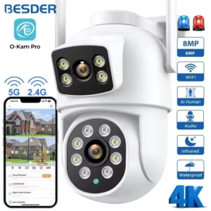 BESDER 4K 8MP Wifi Camera PTZ Outdoor Dual Screen Human Detection Dual Lenses 10MP Security Protection IP Camera Audio O-Kam Pro
