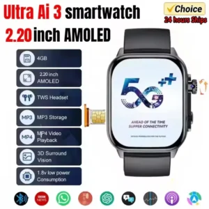 New Fashion Ultra AI 4G Android Smart Watch 32 256GB 2.2 '' 448*528 AMOLED Screen SIM Card Health Monitoring 180°Rotating Camera