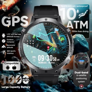 2025 New Dual-band GPS 1.7"Smart Watch Men 1000mAh Large Capacity Battery Compass Altimeter 10ATM Waterproof Military Smartwatch