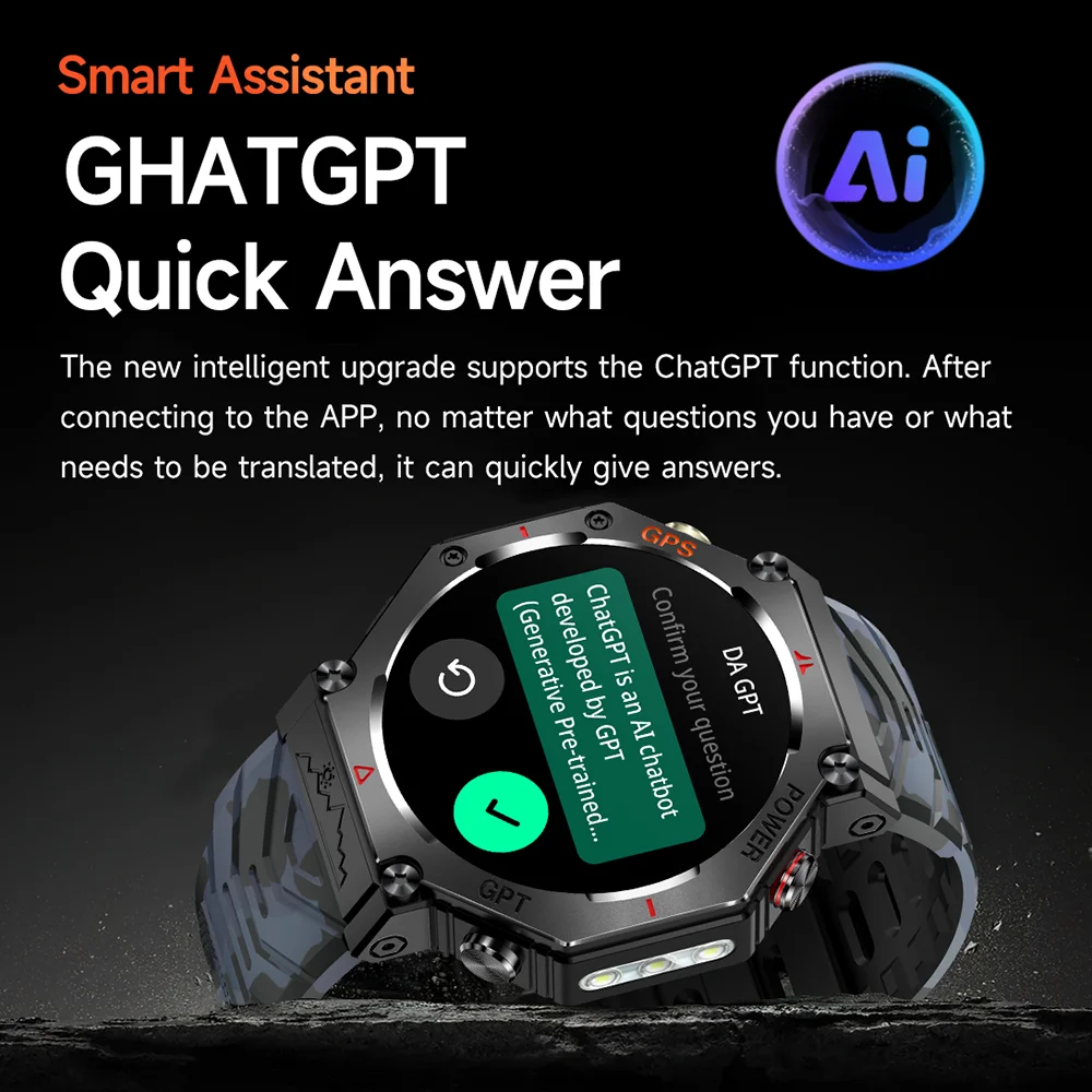 2025 ChatGPT AI assistant GPS Smart Watch 5ATM Waterproof Built-in Dual-band GNSS Compass Military Sport Smartwatch Men Woman - Image 3