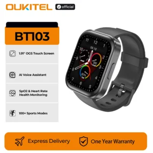 OUKITEL Smartwatch BT103 Watch 1.91'' HD Screen AI Voice Assistant 300mAh Bluetooth Phone Calls Health and Fitness Tracking