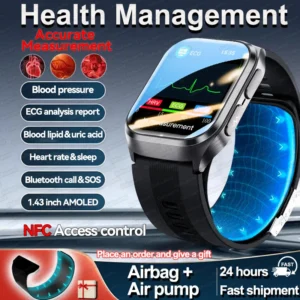 2025New Air Pump Airbag Health Smart Watch Men Blood Pressure Lipid Uric Acid AI Diagosis Smartwatches Women NFC Smart Bracelet