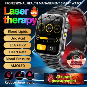 2025 New Laser Therapy ECG+PPG Smartwatch Men Women Reduce Three Highs Blood Lipids Uric Acid Health Bluetooth Call Smart Watch