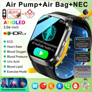 2025 New Air Bag Smart Watch Men Blood Fat ECG+PPG blood fat Blood Pressure Broadcast HD Bluetooth call Health Smart Watch NFC