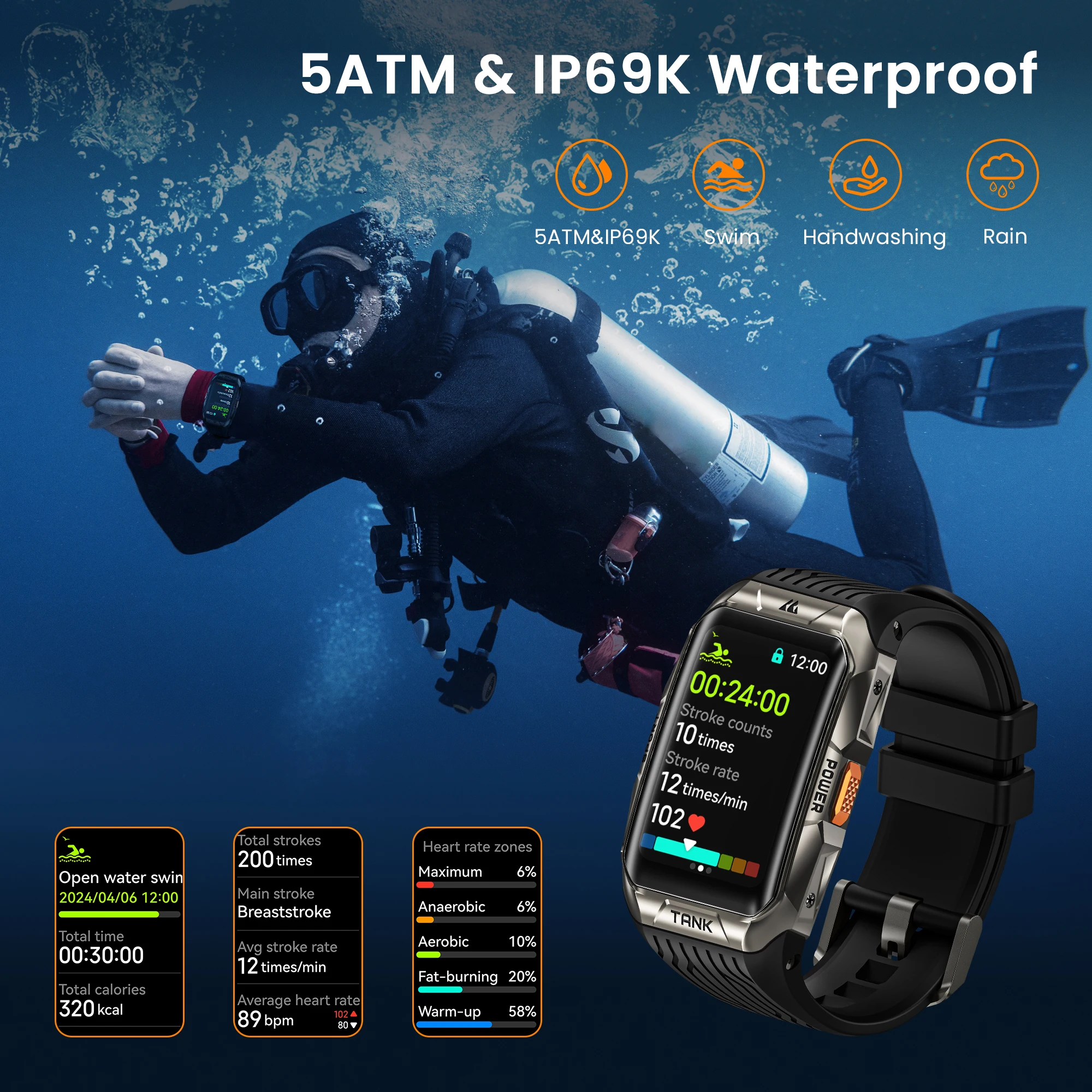 2025 KOSPET TANK X2 Military Smart Watch Men 3D Curved Screen IP69K 5ATM Waterproof 1.64'' AMOLED AI Assistant Bluetooth Call - Image 4